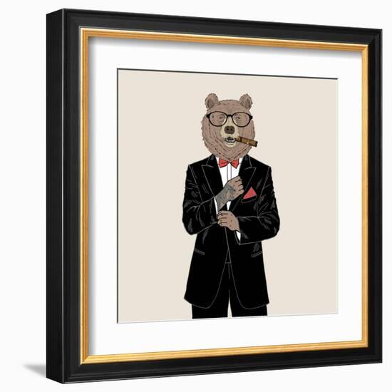 Brown Bear Dressed up in Tuxedo-Olga_Angelloz-Framed Art Print