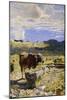 Brown Cow Drinking from a Trough, 1892-Giovanni Segantini-Mounted Giclee Print