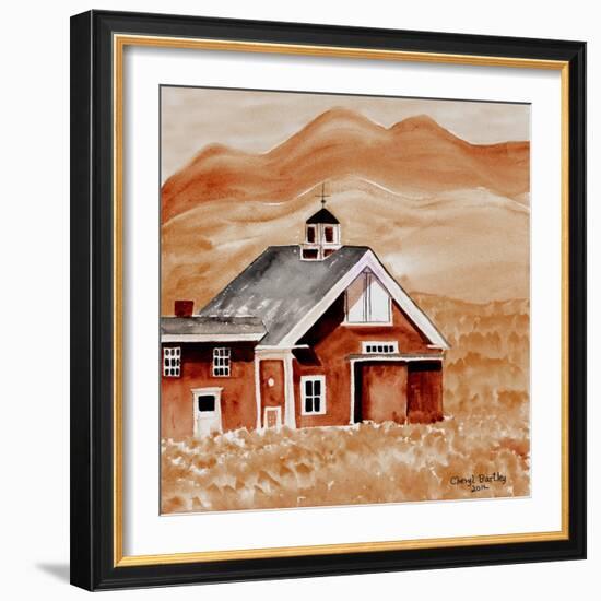 Brown Folk Art Barn-Cheryl Bartley-Framed Giclee Print