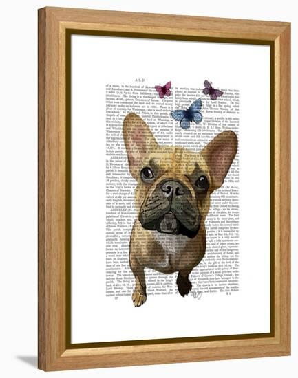 Brown French Bulldog and Butterflies-Fab Funky-Framed Stretched Canvas