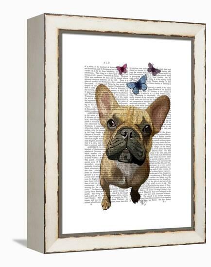 Brown French Bulldog and Butterflies-Fab Funky-Framed Stretched Canvas