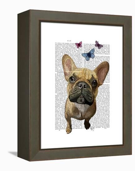 Brown French Bulldog and Butterflies-Fab Funky-Framed Stretched Canvas