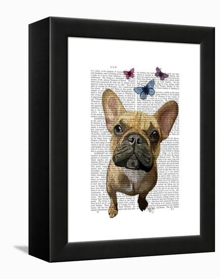 Brown French Bulldog and Butterflies-Fab Funky-Framed Stretched Canvas