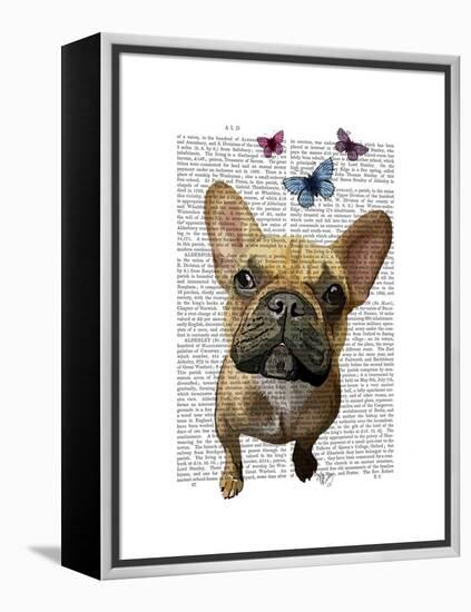 Brown French Bulldog and Butterflies-Fab Funky-Framed Stretched Canvas