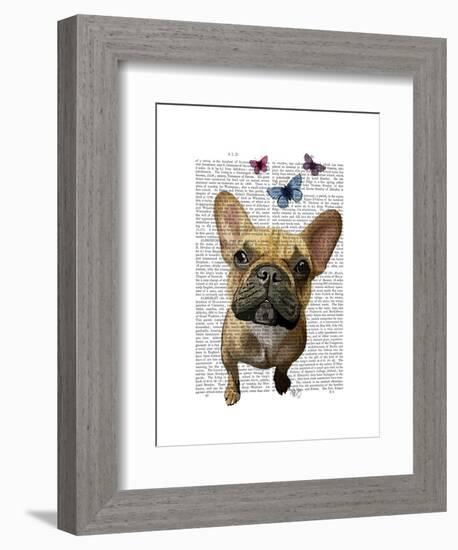 Brown French Bulldog and Butterflies-Fab Funky-Framed Art Print