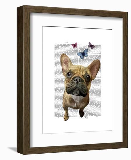 Brown French Bulldog and Butterflies-Fab Funky-Framed Art Print