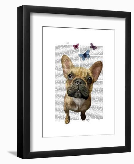 Brown French Bulldog and Butterflies-Fab Funky-Framed Art Print