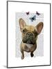 Brown French Bulldog and Butterflies-Fab Funky-Mounted Art Print