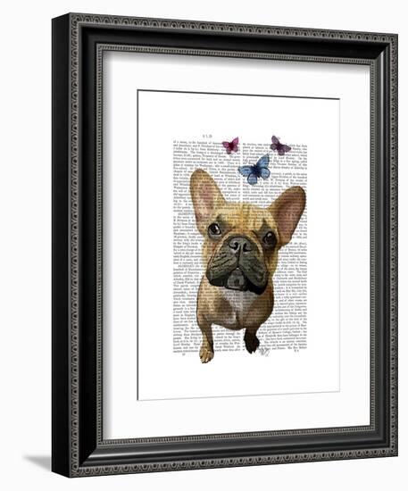 Brown French Bulldog and Butterflies-Fab Funky-Framed Art Print