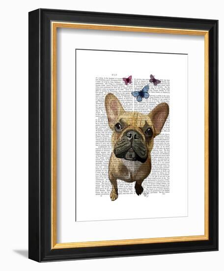 Brown French Bulldog and Butterflies-Fab Funky-Framed Art Print