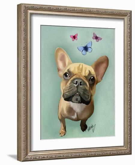 Brown French Bulldog and Butterflies-Fab Funky-Framed Art Print