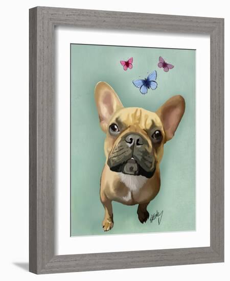 Brown French Bulldog and Butterflies-Fab Funky-Framed Art Print