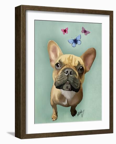 Brown French Bulldog and Butterflies-Fab Funky-Framed Art Print