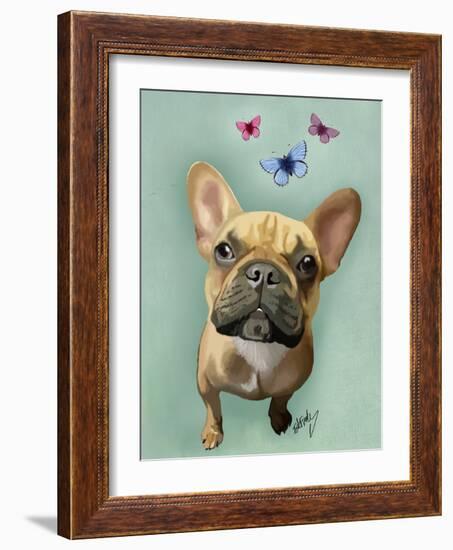 Brown French Bulldog and Butterflies-Fab Funky-Framed Art Print