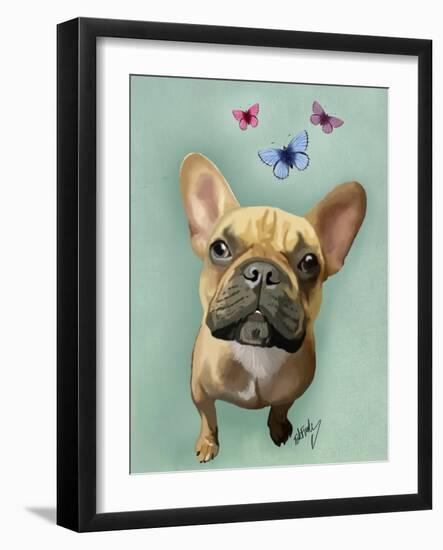 Brown French Bulldog and Butterflies-Fab Funky-Framed Art Print