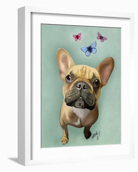 Brown French Bulldog and Butterflies-Fab Funky-Framed Art Print