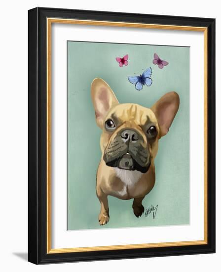 Brown French Bulldog and Butterflies-Fab Funky-Framed Art Print