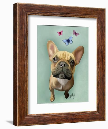 Brown French Bulldog and Butterflies-Fab Funky-Framed Premium Giclee Print