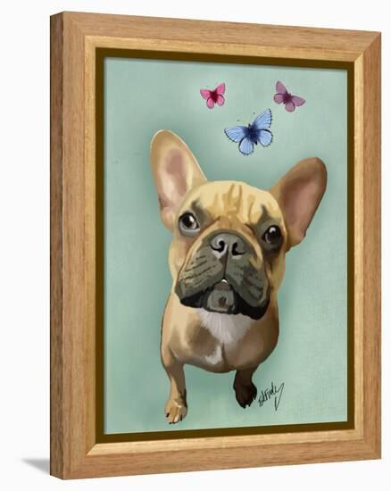 Brown French Bulldog and Butterflies-Fab Funky-Framed Stretched Canvas