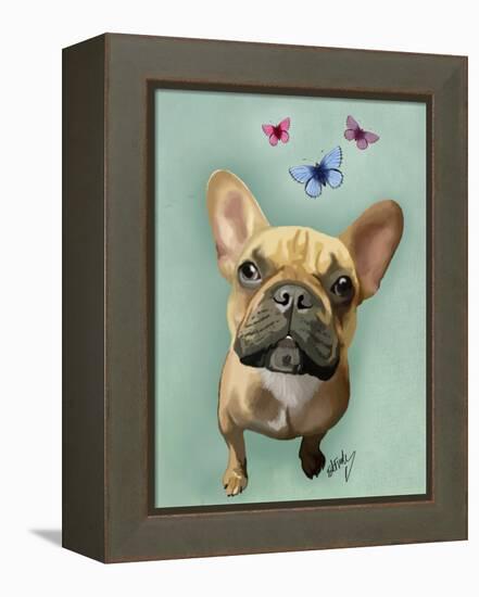 Brown French Bulldog and Butterflies-Fab Funky-Framed Stretched Canvas