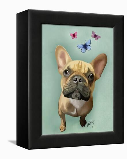 Brown French Bulldog and Butterflies-Fab Funky-Framed Stretched Canvas