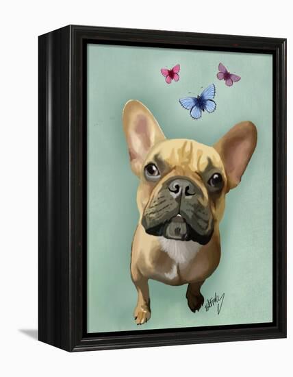 Brown French Bulldog and Butterflies-Fab Funky-Framed Stretched Canvas