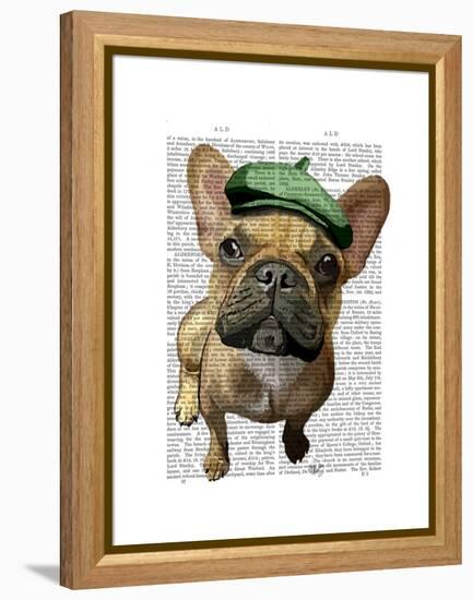 Brown French Bulldog with Green Hat-Fab Funky-Framed Stretched Canvas