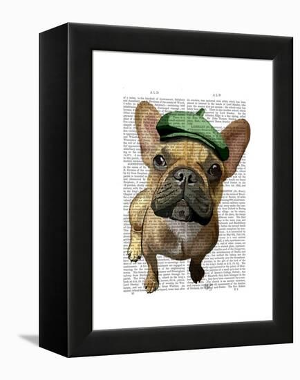 Brown French Bulldog with Green Hat-Fab Funky-Framed Stretched Canvas