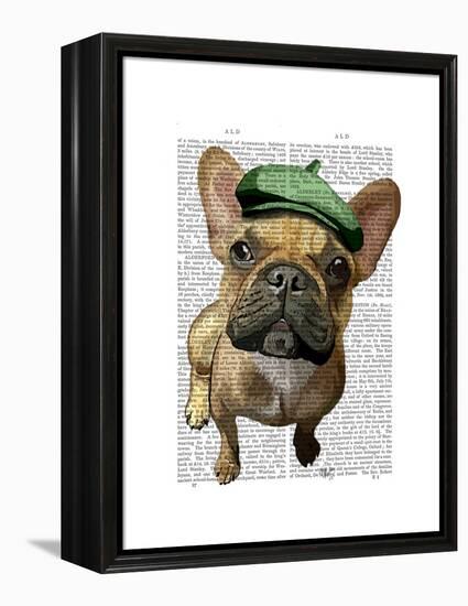 Brown French Bulldog with Green Hat-Fab Funky-Framed Stretched Canvas