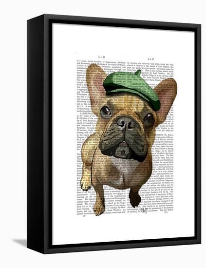 Brown French Bulldog with Green Hat-Fab Funky-Framed Stretched Canvas