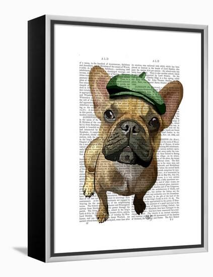 Brown French Bulldog with Green Hat-Fab Funky-Framed Stretched Canvas