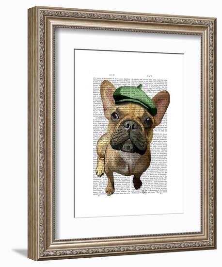 Brown French Bulldog with Green Hat-Fab Funky-Framed Art Print