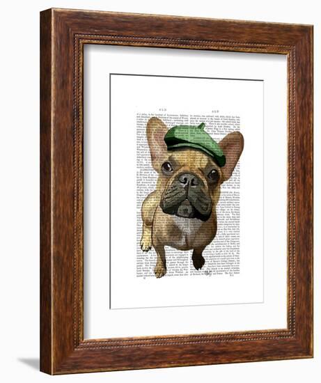 Brown French Bulldog with Green Hat-Fab Funky-Framed Art Print