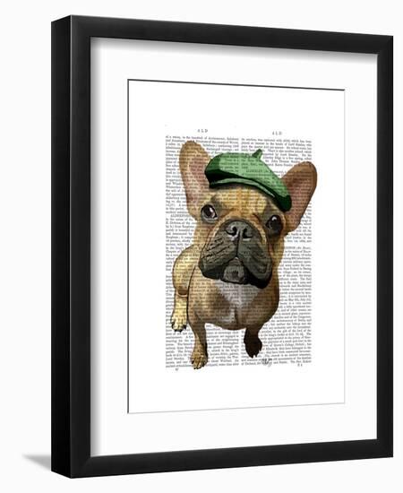 Brown French Bulldog with Green Hat-Fab Funky-Framed Art Print