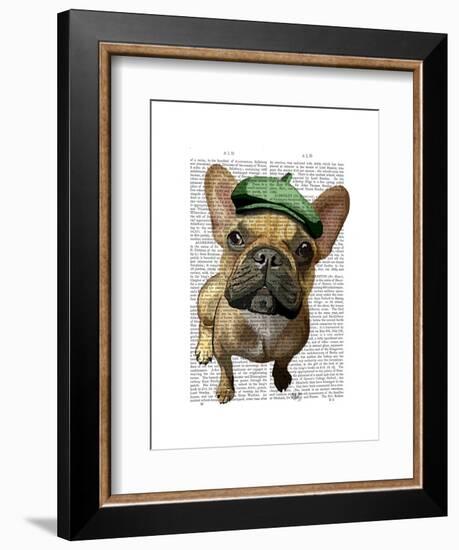 Brown French Bulldog with Green Hat-Fab Funky-Framed Art Print