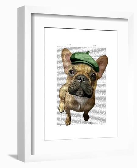 Brown French Bulldog with Green Hat-Fab Funky-Framed Art Print