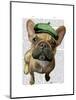 Brown French Bulldog with Green Hat-Fab Funky-Mounted Art Print