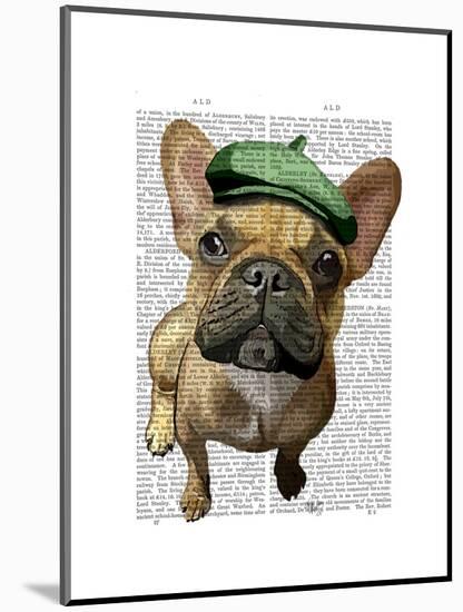 Brown French Bulldog with Green Hat-Fab Funky-Mounted Art Print