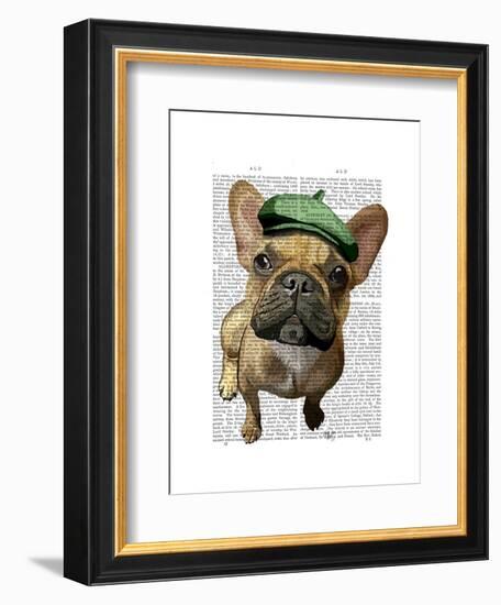 Brown French Bulldog with Green Hat-Fab Funky-Framed Art Print