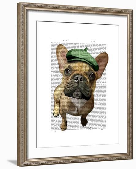 Brown French Bulldog with Green Hat-Fab Funky-Framed Art Print