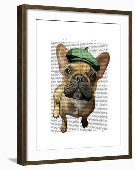 Brown French Bulldog with Green Hat-Fab Funky-Framed Art Print