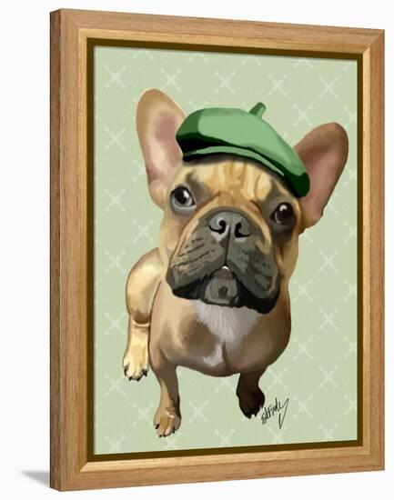 Brown French Bulldog with Green Hat-Fab Funky-Framed Stretched Canvas