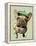 Brown French Bulldog with Green Hat-Fab Funky-Framed Stretched Canvas