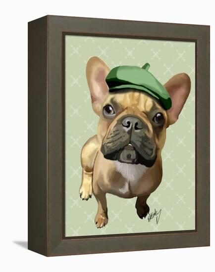 Brown French Bulldog with Green Hat-Fab Funky-Framed Stretched Canvas