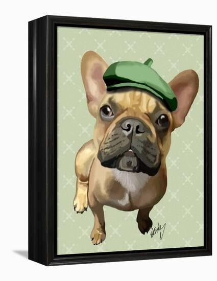 Brown French Bulldog with Green Hat-Fab Funky-Framed Stretched Canvas