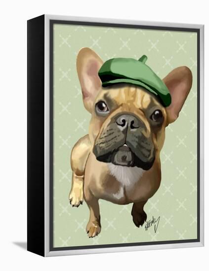 Brown French Bulldog with Green Hat-Fab Funky-Framed Stretched Canvas