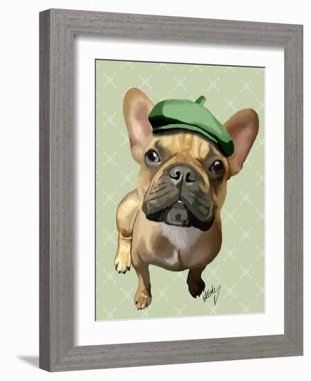 Brown French Bulldog with Green Hat-Fab Funky-Framed Art Print