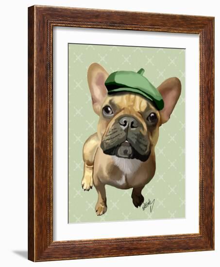 Brown French Bulldog with Green Hat-Fab Funky-Framed Art Print