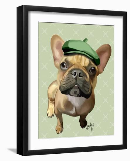 Brown French Bulldog with Green Hat-Fab Funky-Framed Art Print