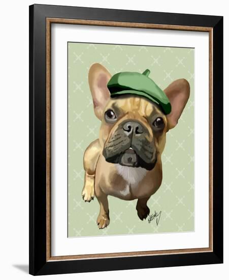 Brown French Bulldog with Green Hat-Fab Funky-Framed Art Print